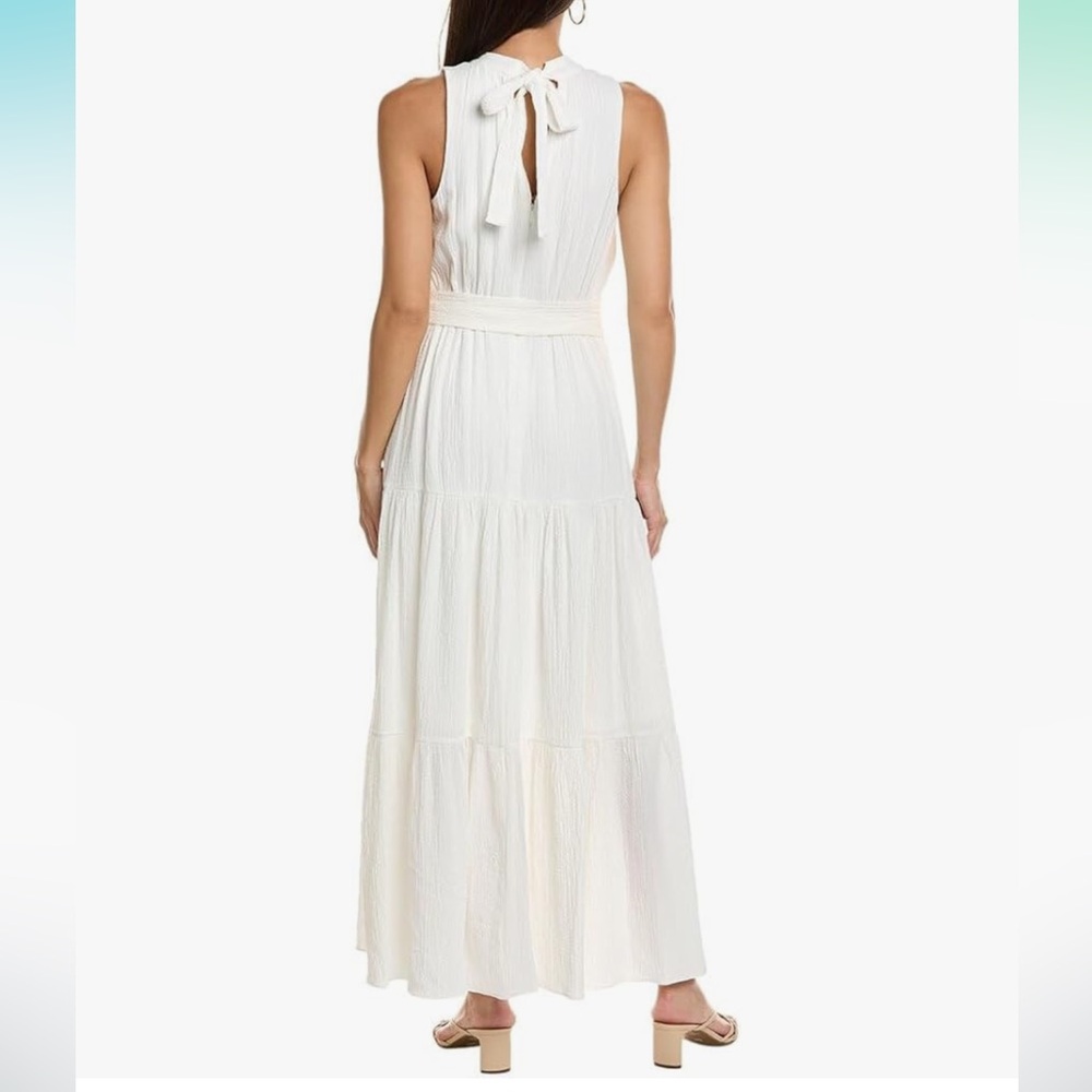 Anne Klein Tiered Tie Neck Maxi dress bright white size 6 - Picture 2 of 9